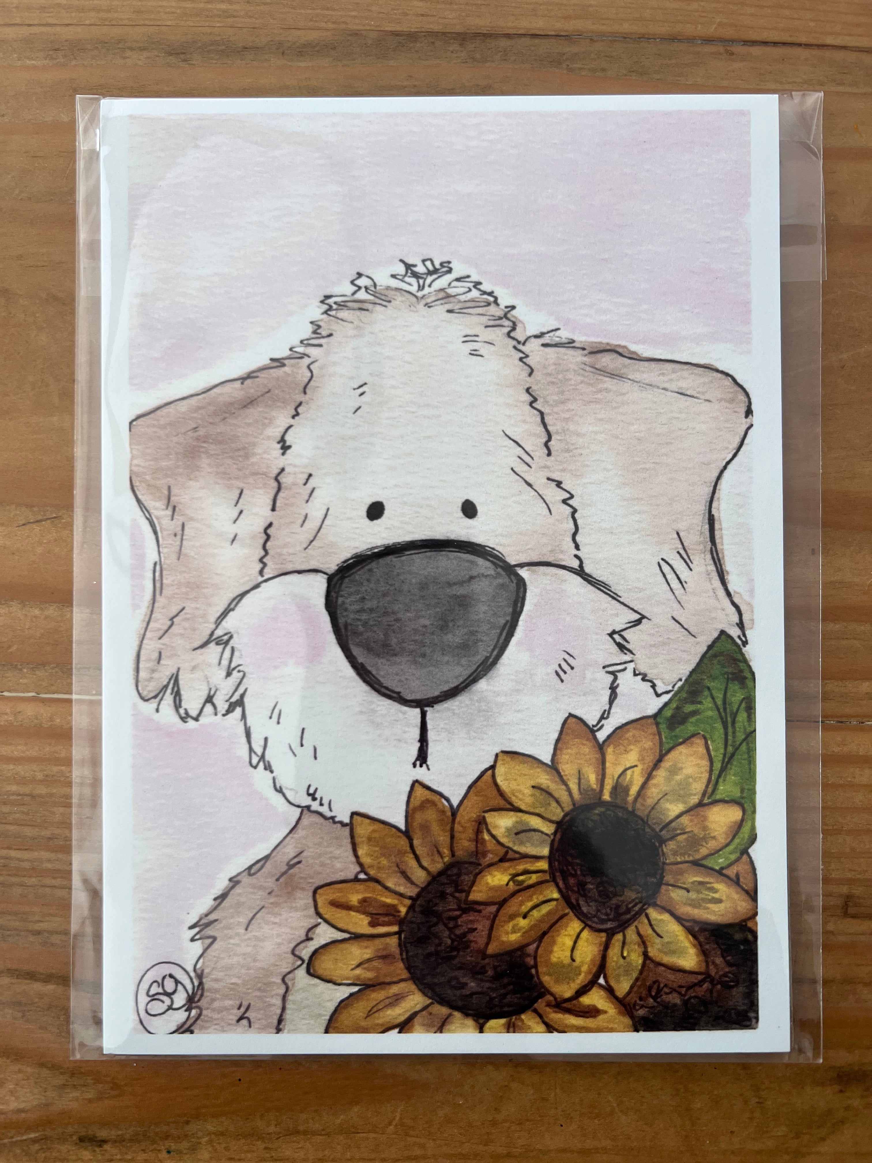 Flower Pup Water Color (5"x7") by Sara Gaver W