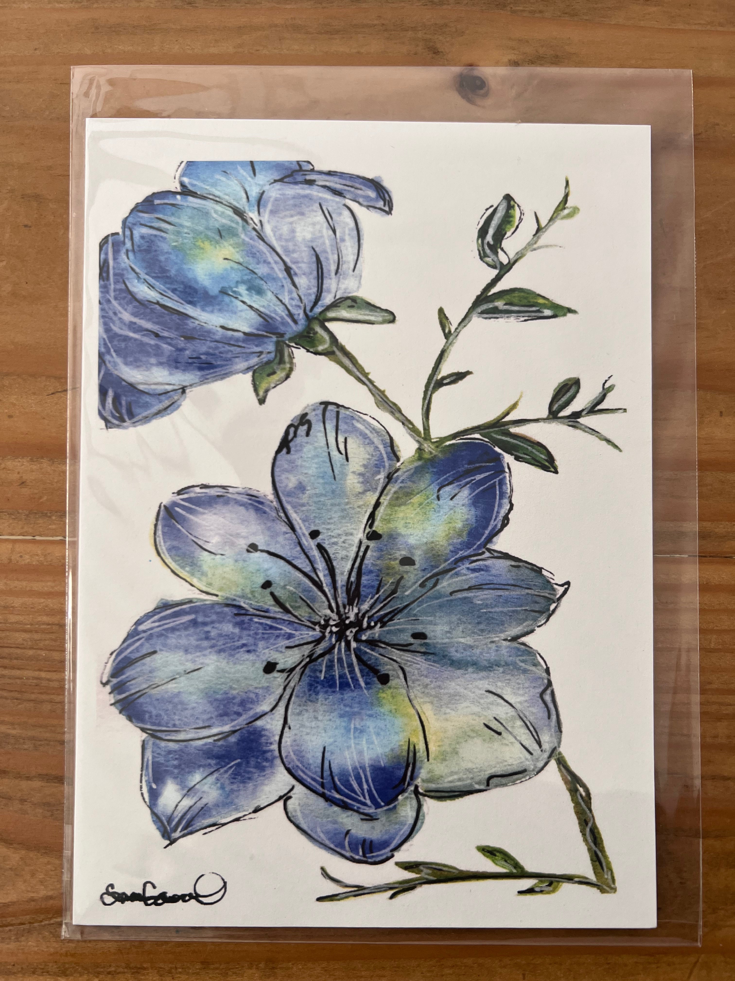 Blue Flower Water Color (5"x7") by Sara Gaver W