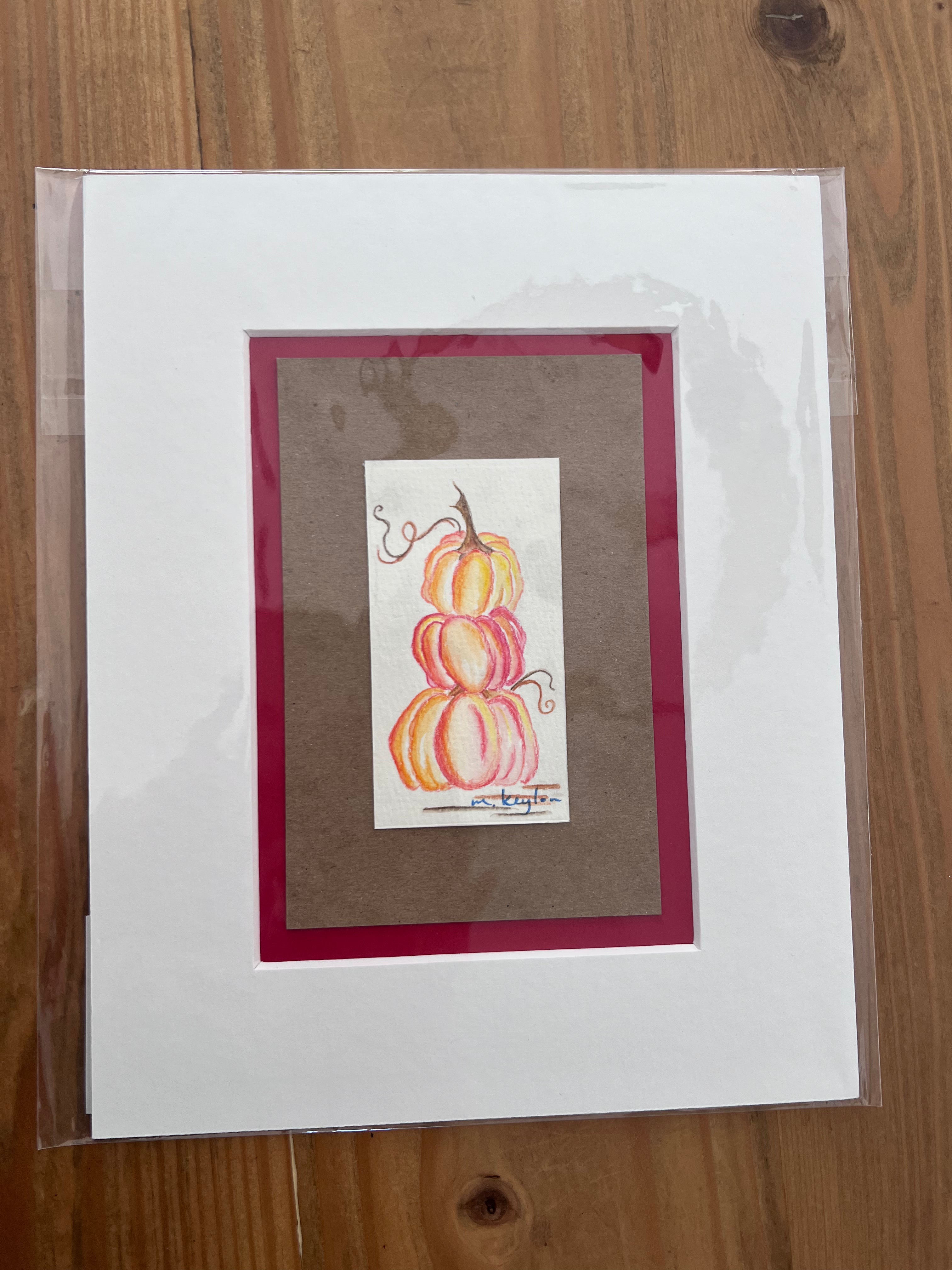 Pumpkin Stack by Megan Keylon (8"x10" Matted drawing)