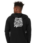 Black Hopelynd Advocacy Zip Hoodie with white print, back