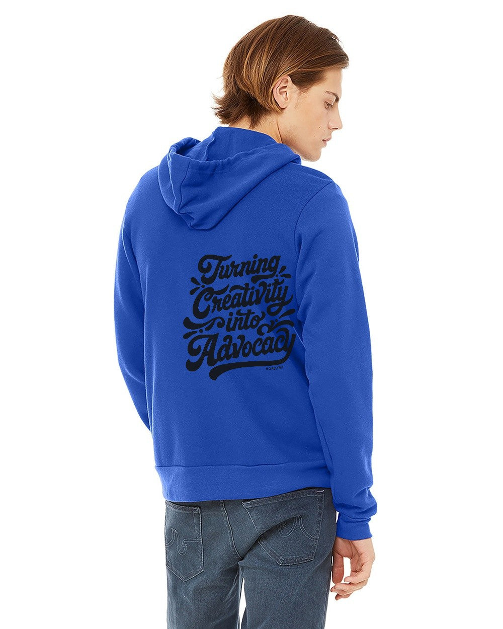 True Royal Hopelynd Advocacy Zip Hoodie with black print, back
