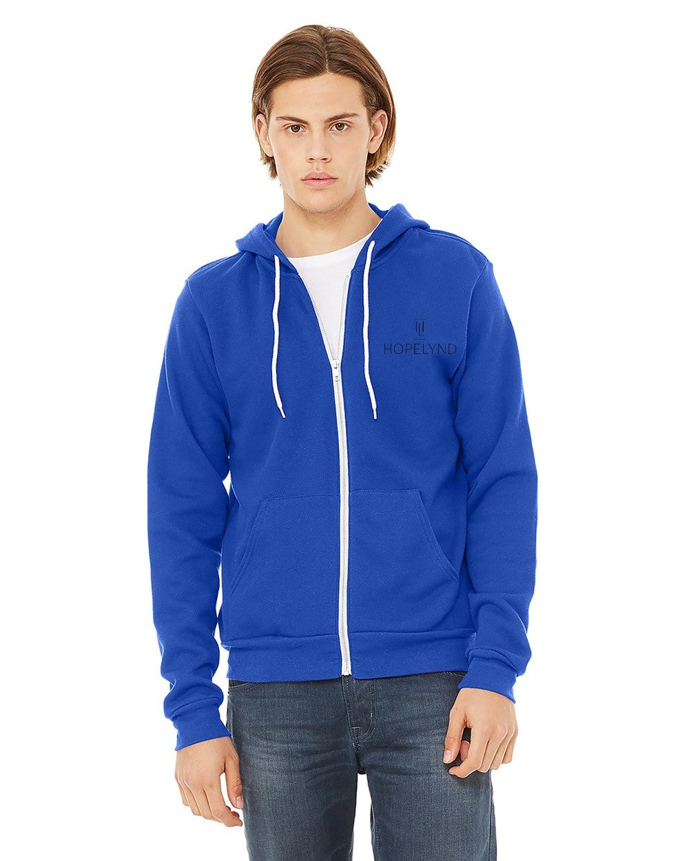 True Royal Hopelynd Advocacy Zip Hoodie with black print, front