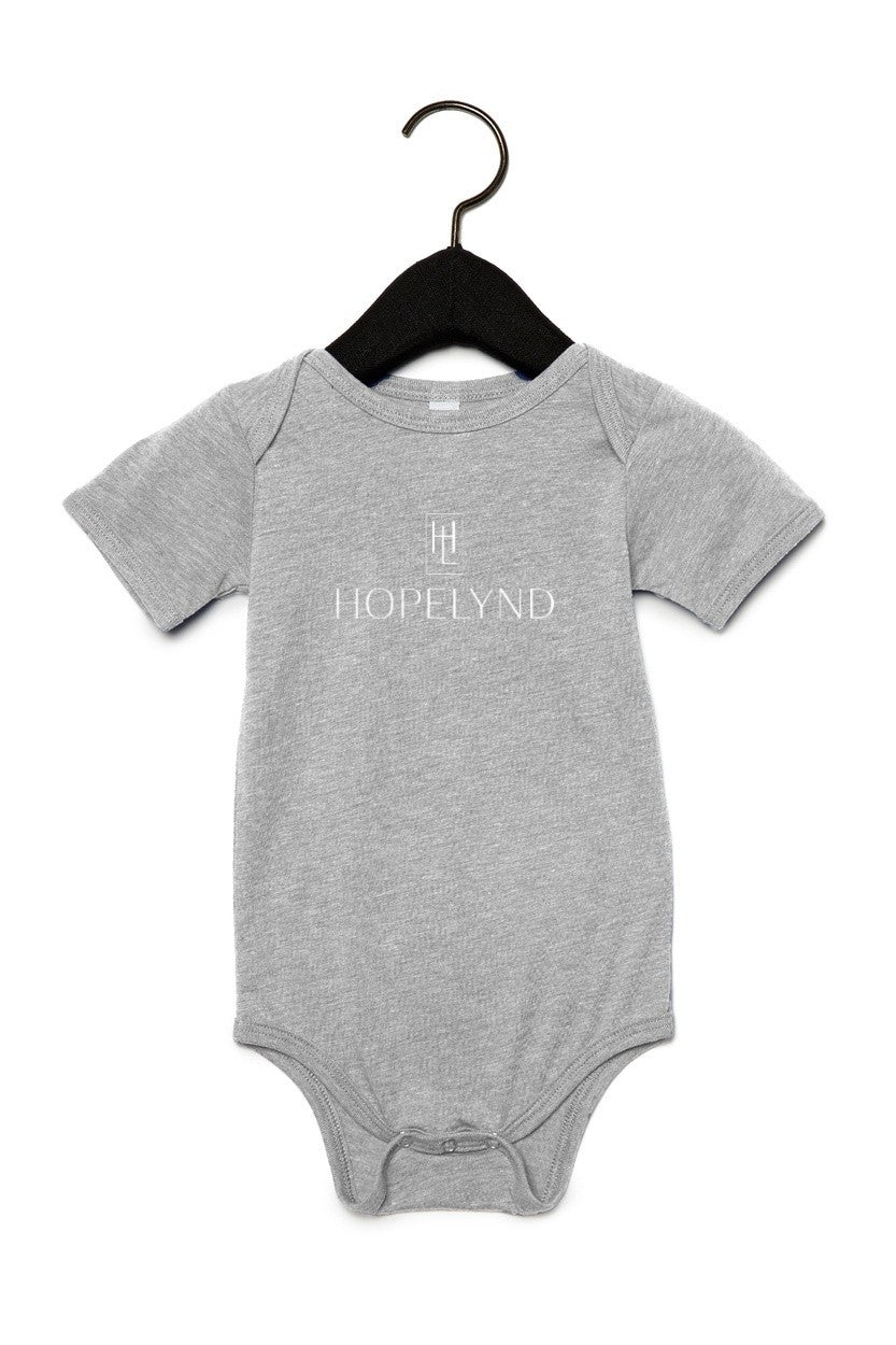 Grey Triblend Hopelynd Logo Infant One-Piece with white logo