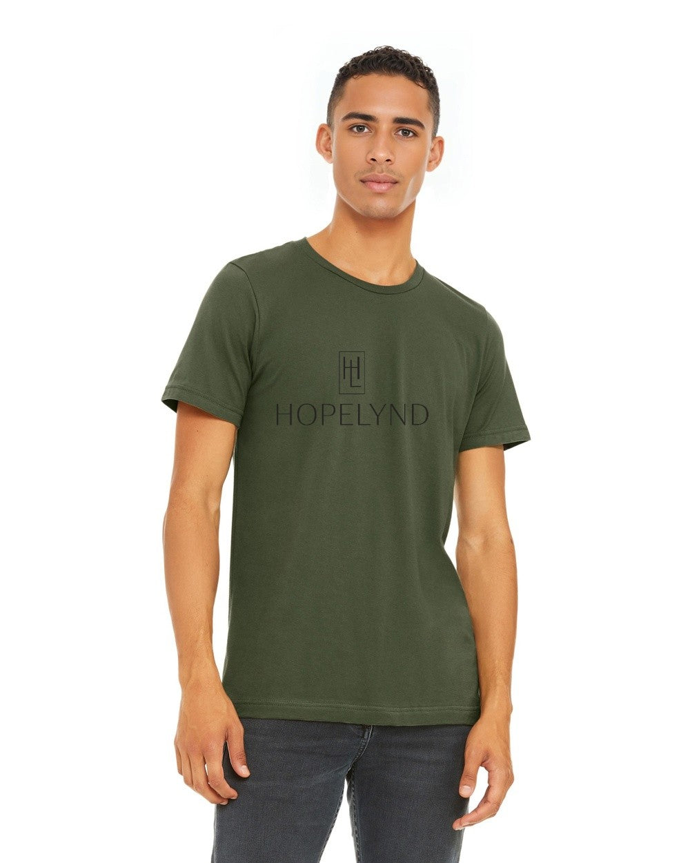 Military Green Hopelynd Logo Tee with black logo
