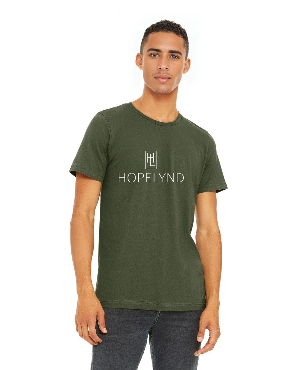 Military Green Hopelynd Logo Tee with white logo