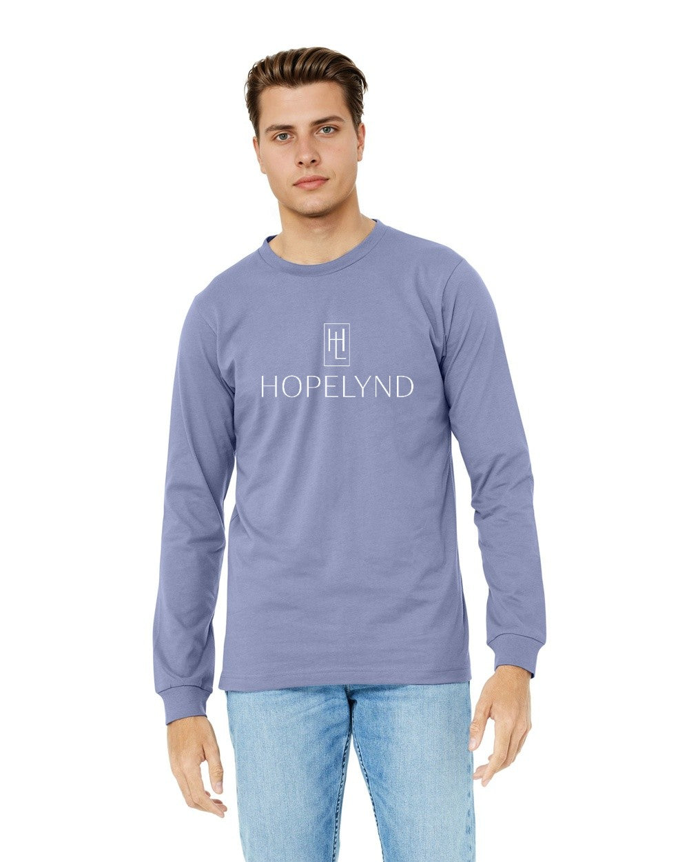 Lavender Blue Hopelynd Logo Long Sleeve Tee with white logo