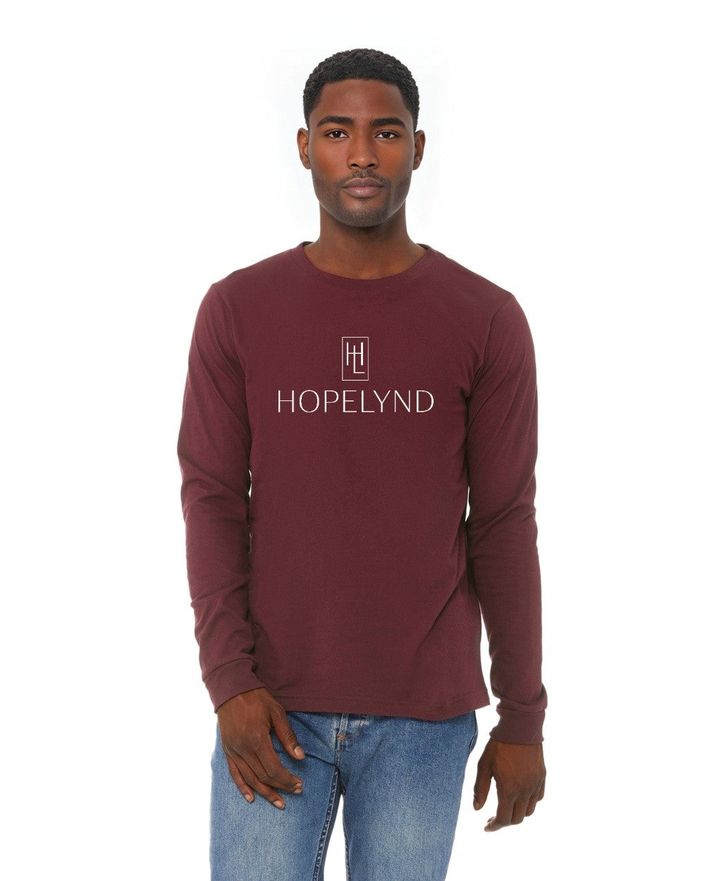 Maroon Hopelynd Logo Long Sleeve Tee with white logo