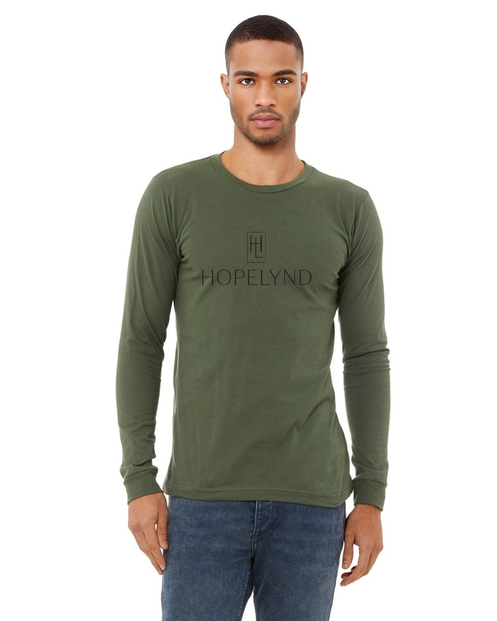Military Green Hopelynd Logo Long Sleeve Tee with black logo