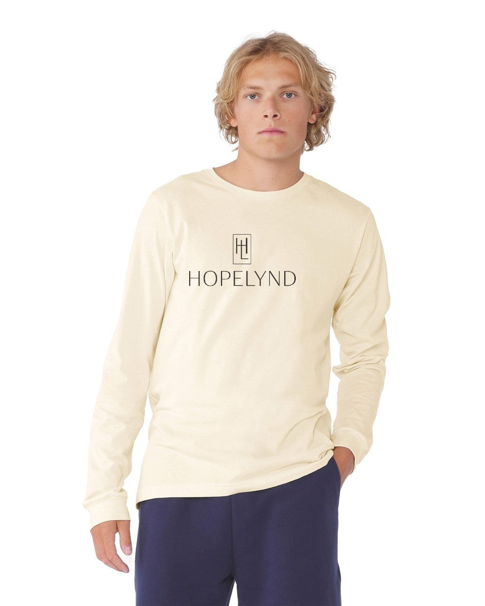 Natural Hopelynd Logo Long Sleeve Tee with black logo