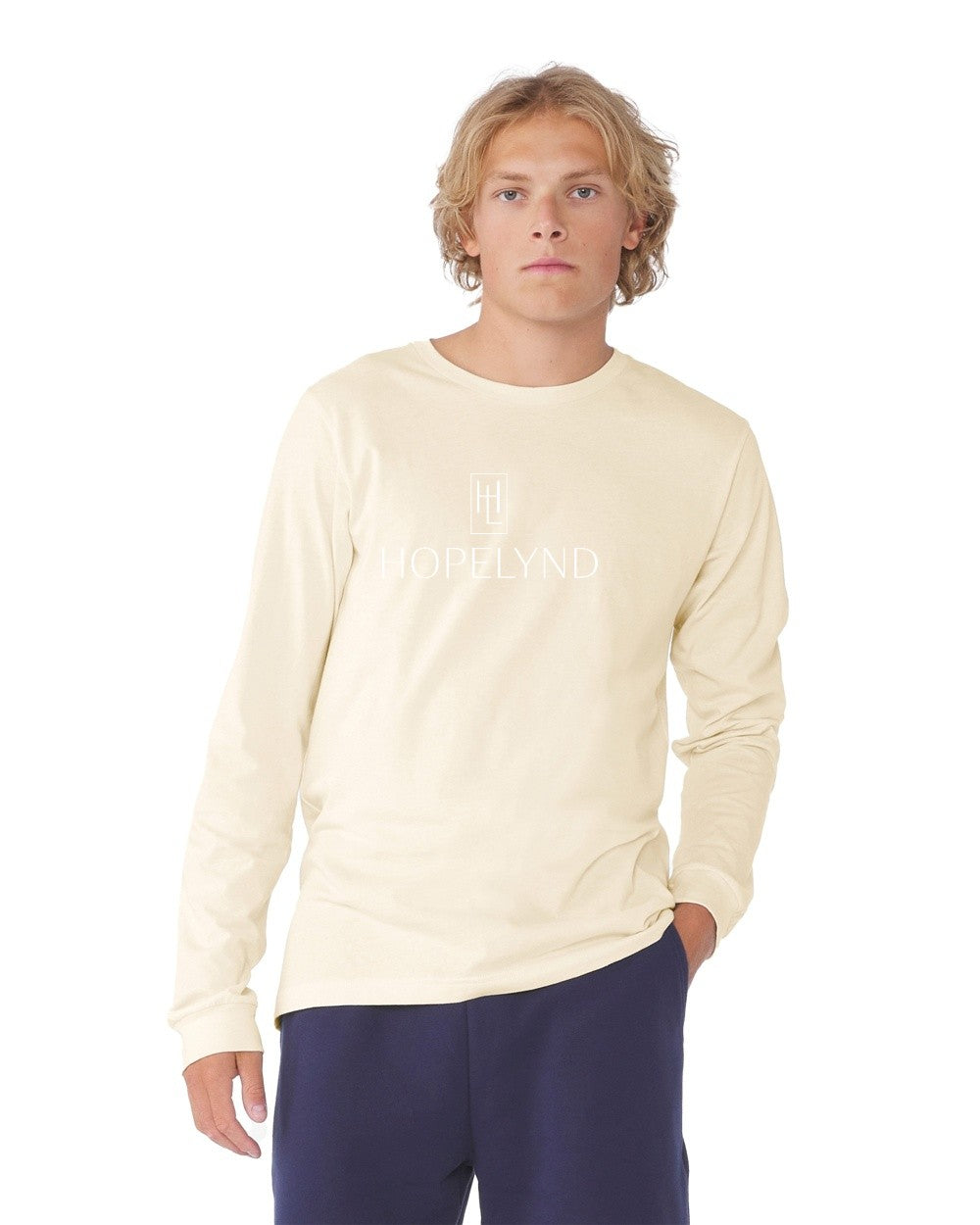 Natural Hopelynd Logo Long Sleeve Tee with white logo