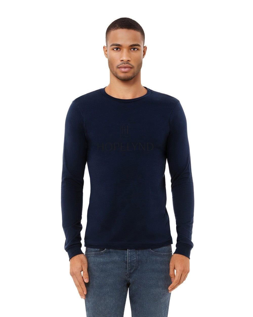 Navy Hopelynd Logo Long Sleeve Tee with black logo