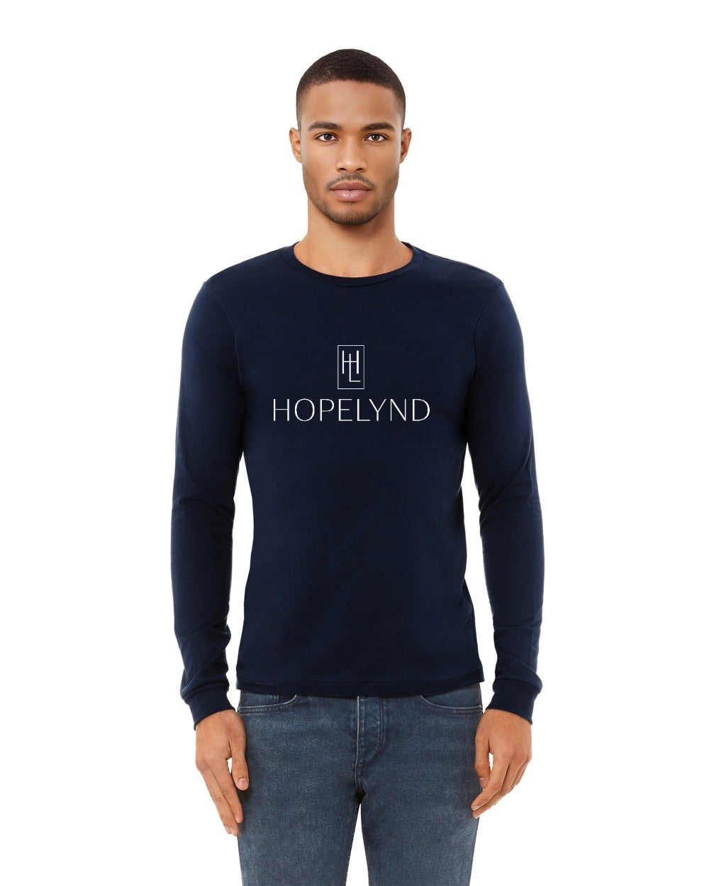 Navy Hopelynd Logo Long Sleeve Tee with white logo
