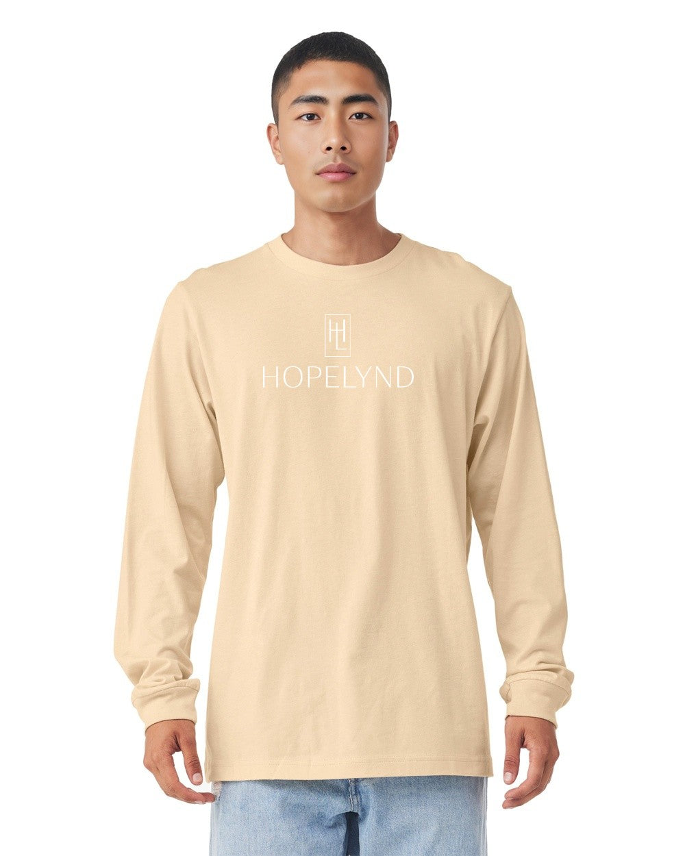 Soft Cream Hopelynd Logo Long Sleeve Tee with white logo