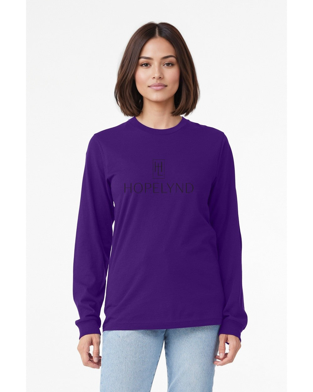 Team Purple Hopelynd Logo Long Sleeve Tee with black logo
