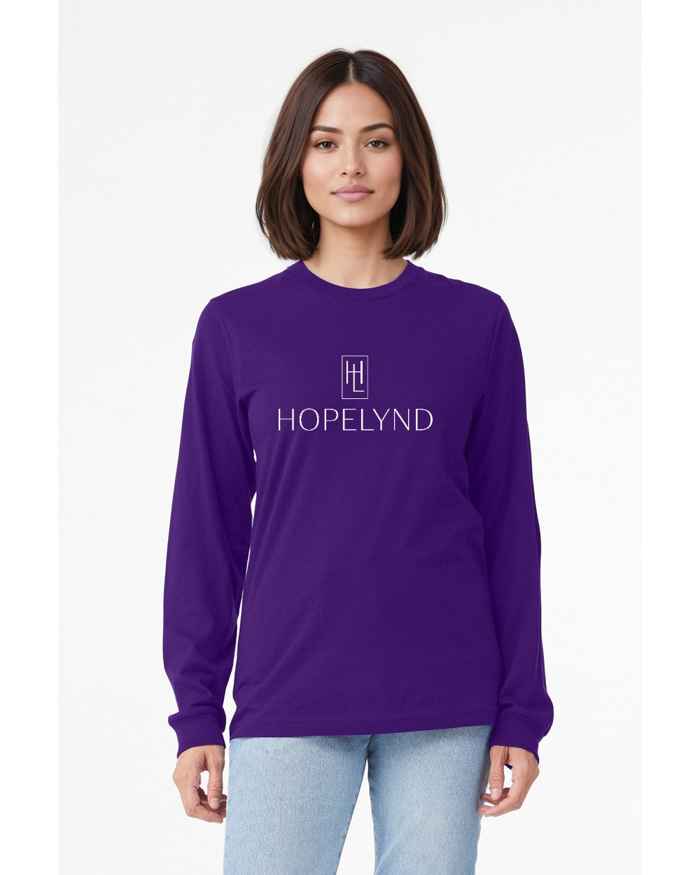 Team Purple Hopelynd Logo Long Sleeve Tee with white logo