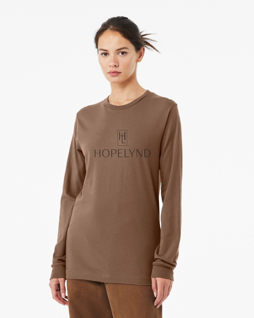 Vintage Brown Hopelynd Logo Long Sleeve Tee with black logo