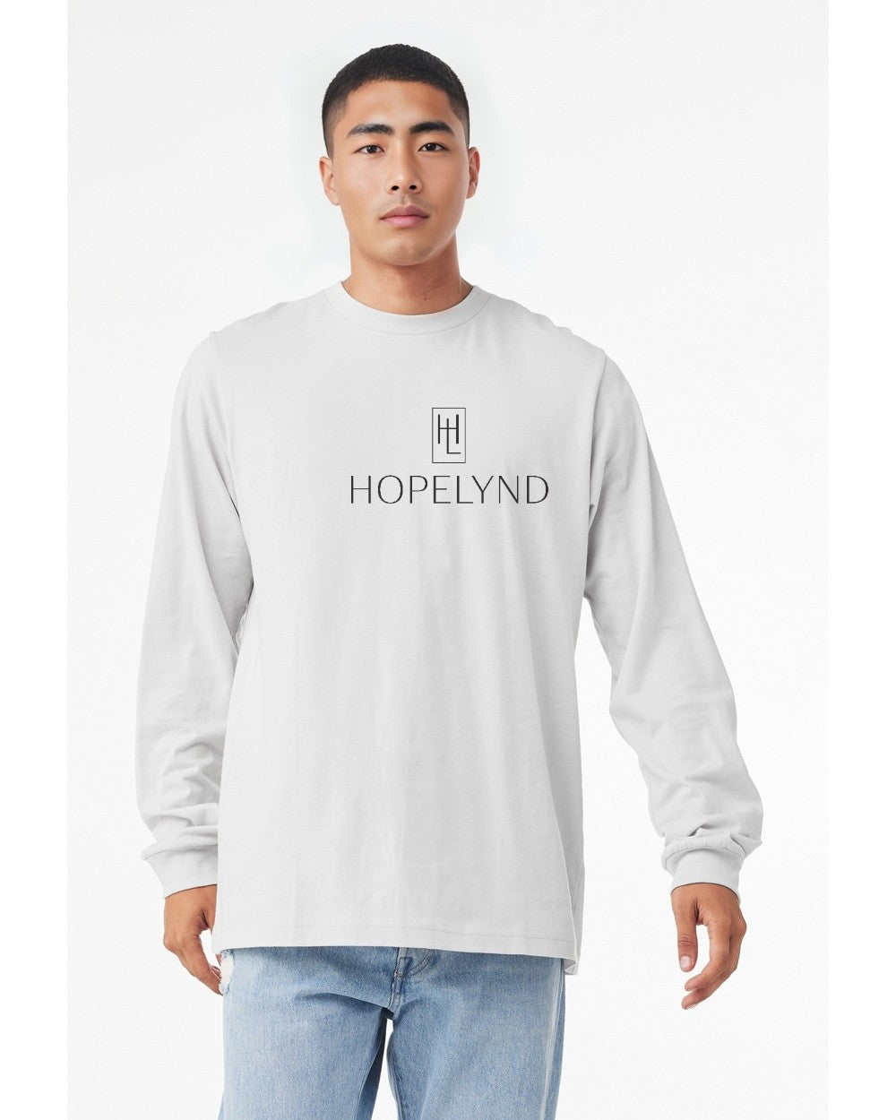 White Hopelynd Logo Long Sleeve Tee with black logo