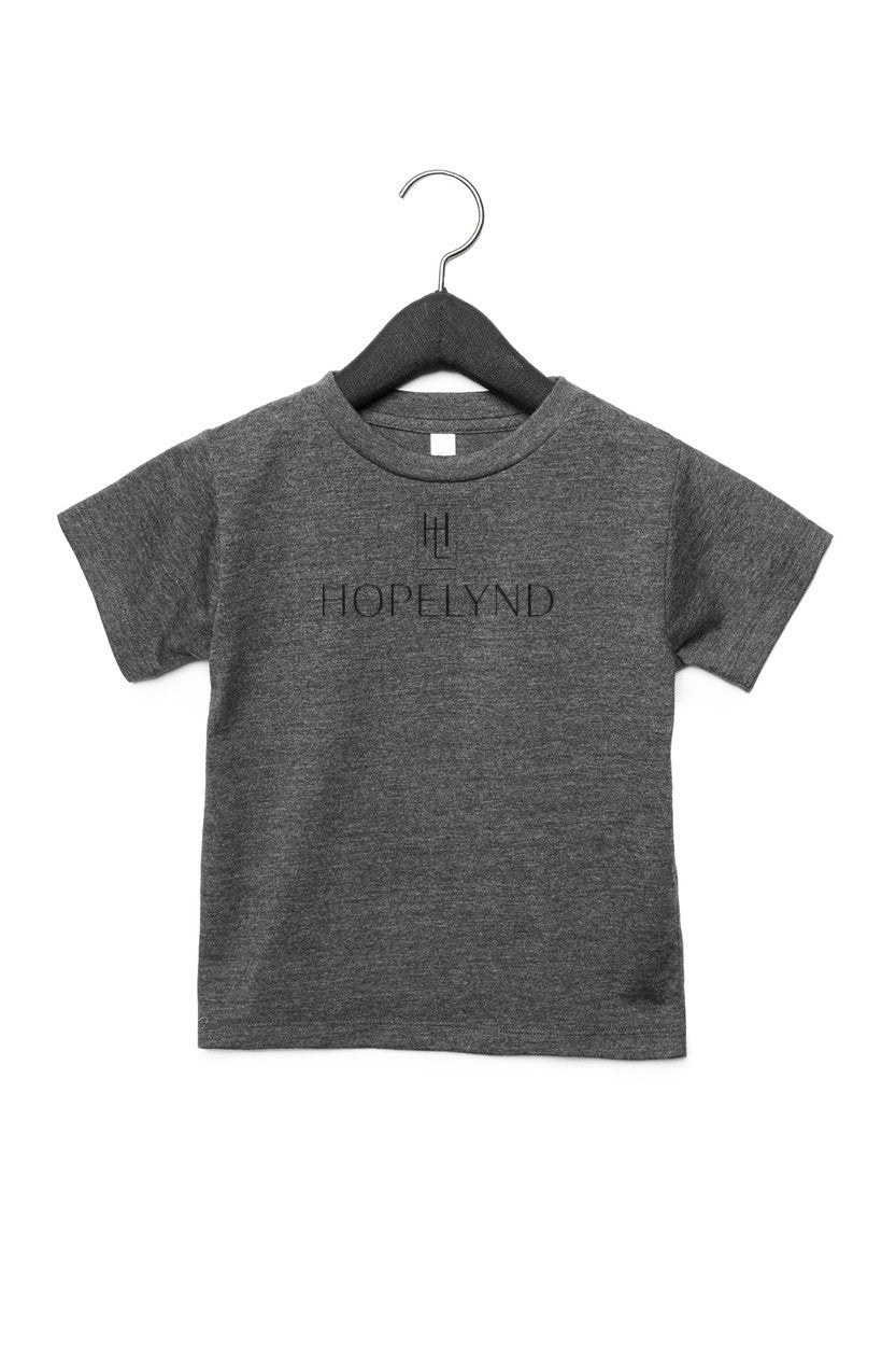 Dark Grey Heather Hopelynd Logo Toddler Tee with black logo