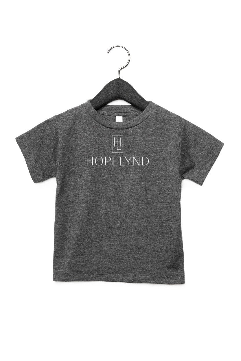 Dark Grey Heather Hopelynd Logo Toddler Tee with white logo