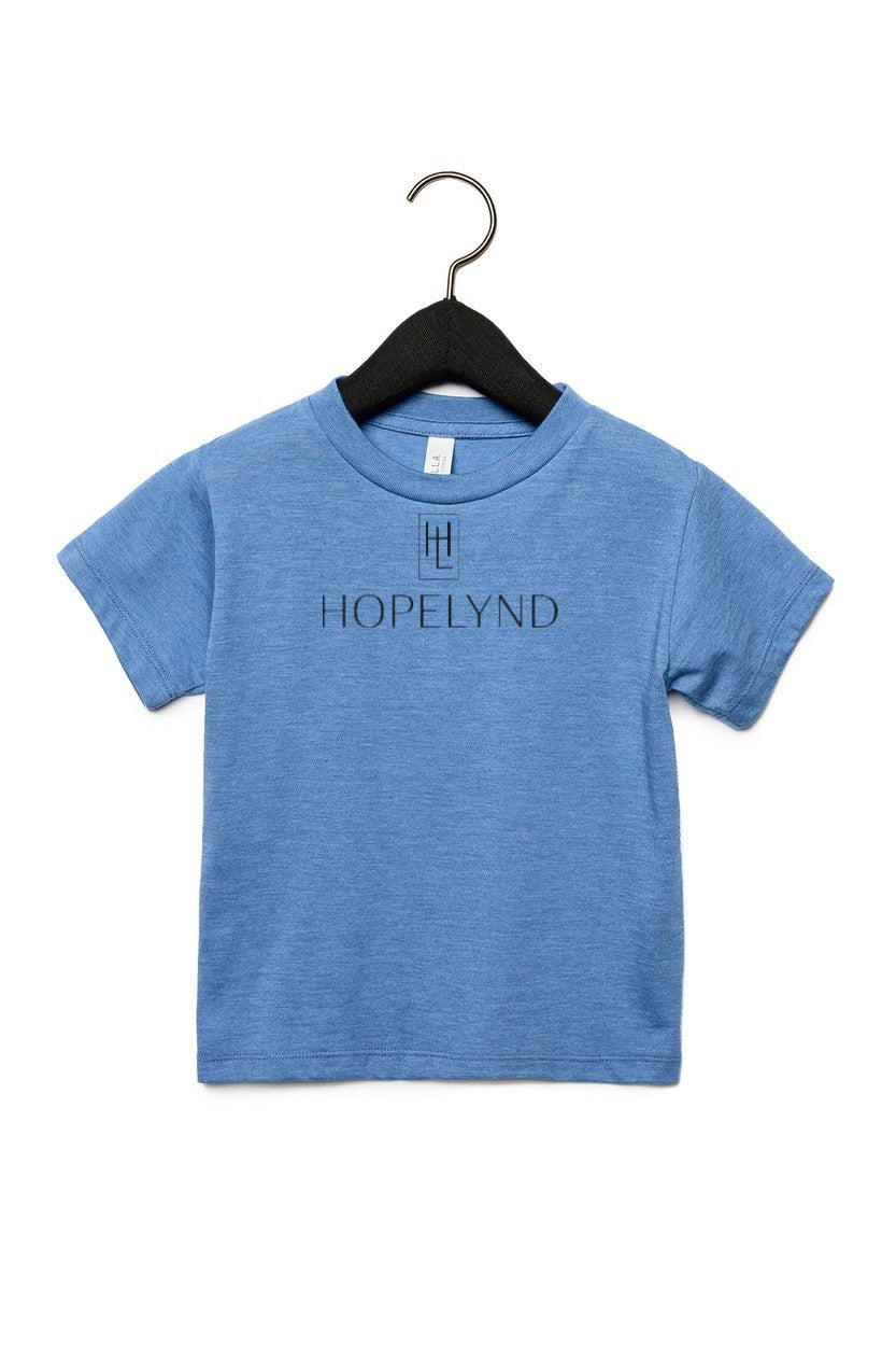 Heather Columbia Blue Hopelynd Logo Toddler Tee with black logo