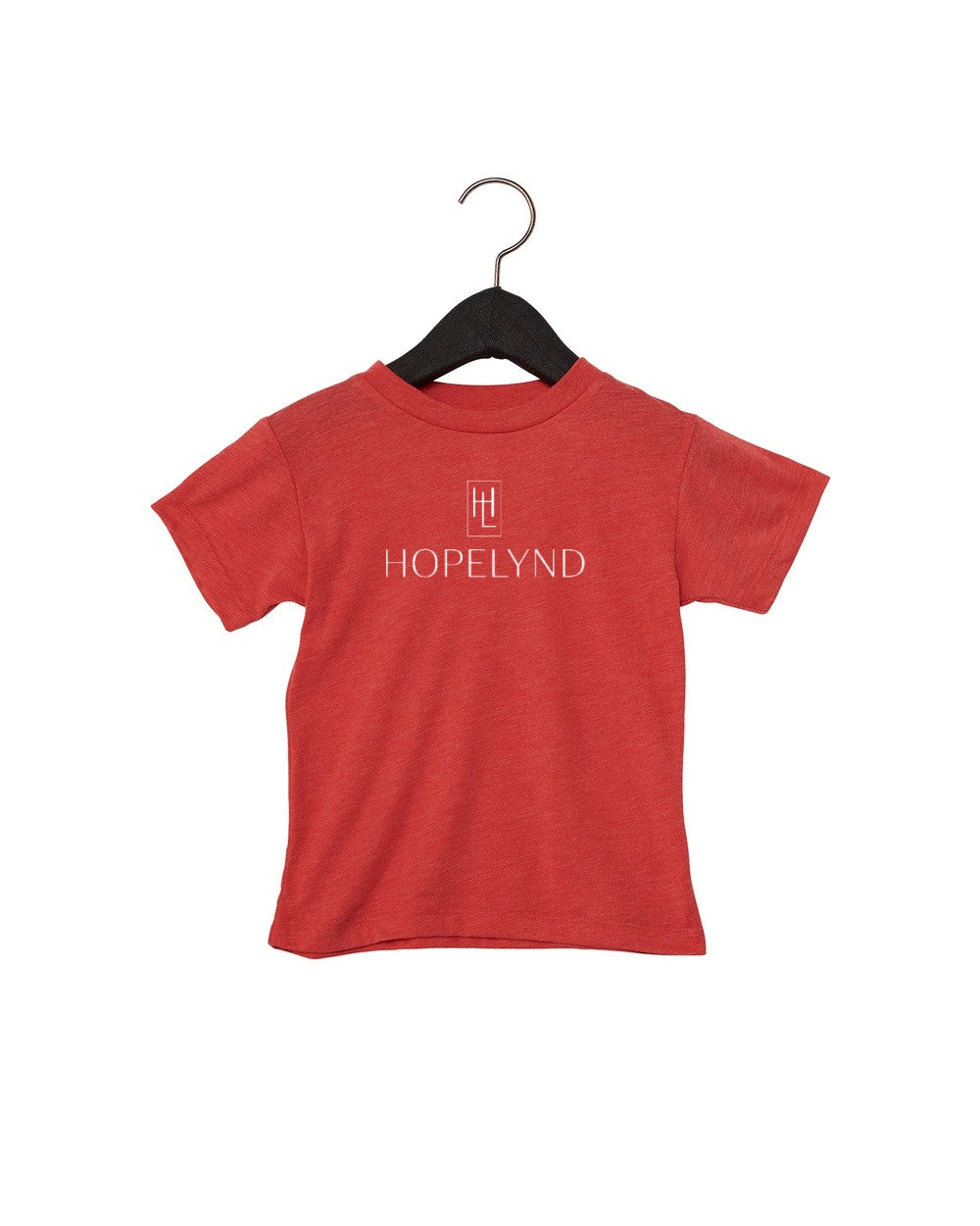 Heather Red Hopelynd Logo Toddler Tee with white logo
