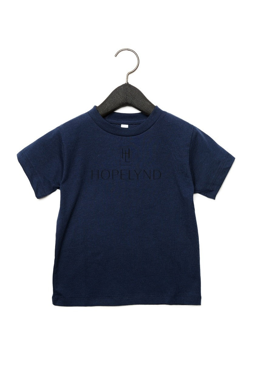 Navy Hopelynd Logo Toddler Tee with black logo