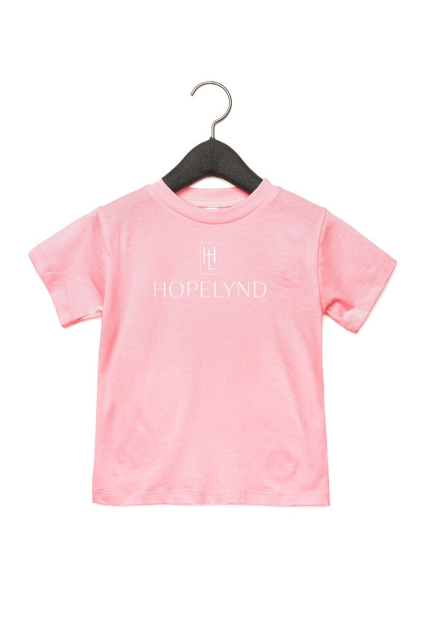 Pink Hopelynd Logo Toddler Tee with white logo