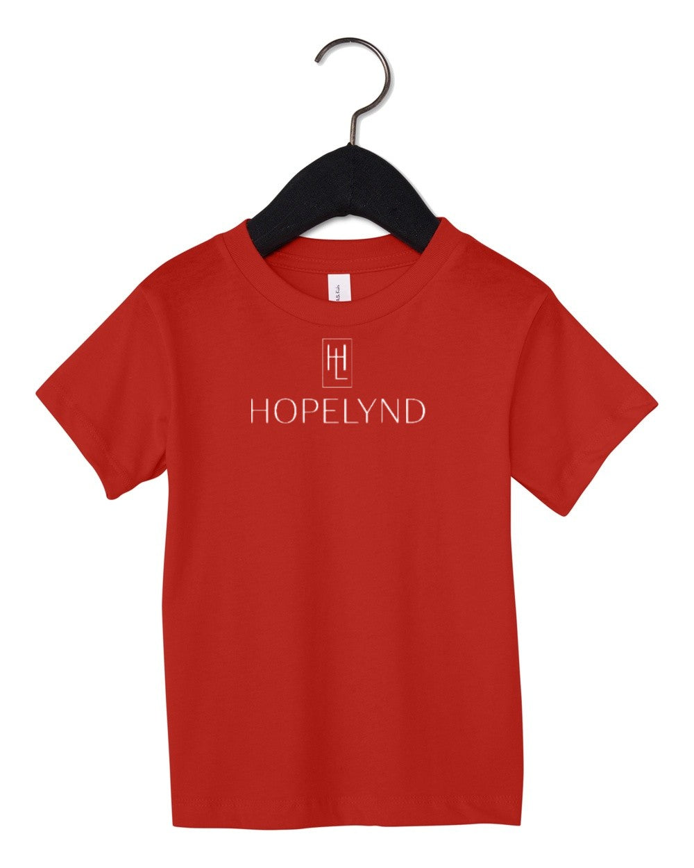 Red Hopelynd Logo Toddler Tee with white logo