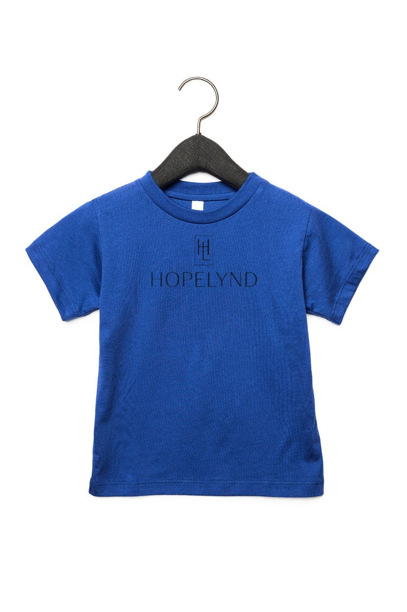 True Royal Hopelynd Logo Toddler Tee with black logo