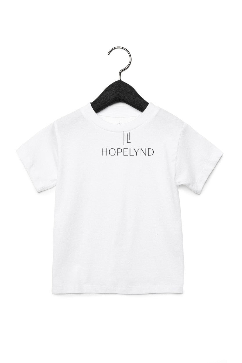 White Hopelynd Logo Toddler Tee with black logo