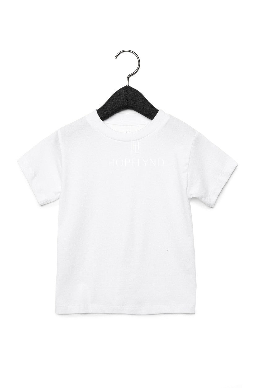 White Hopelynd Logo Toddler Tee with white logo