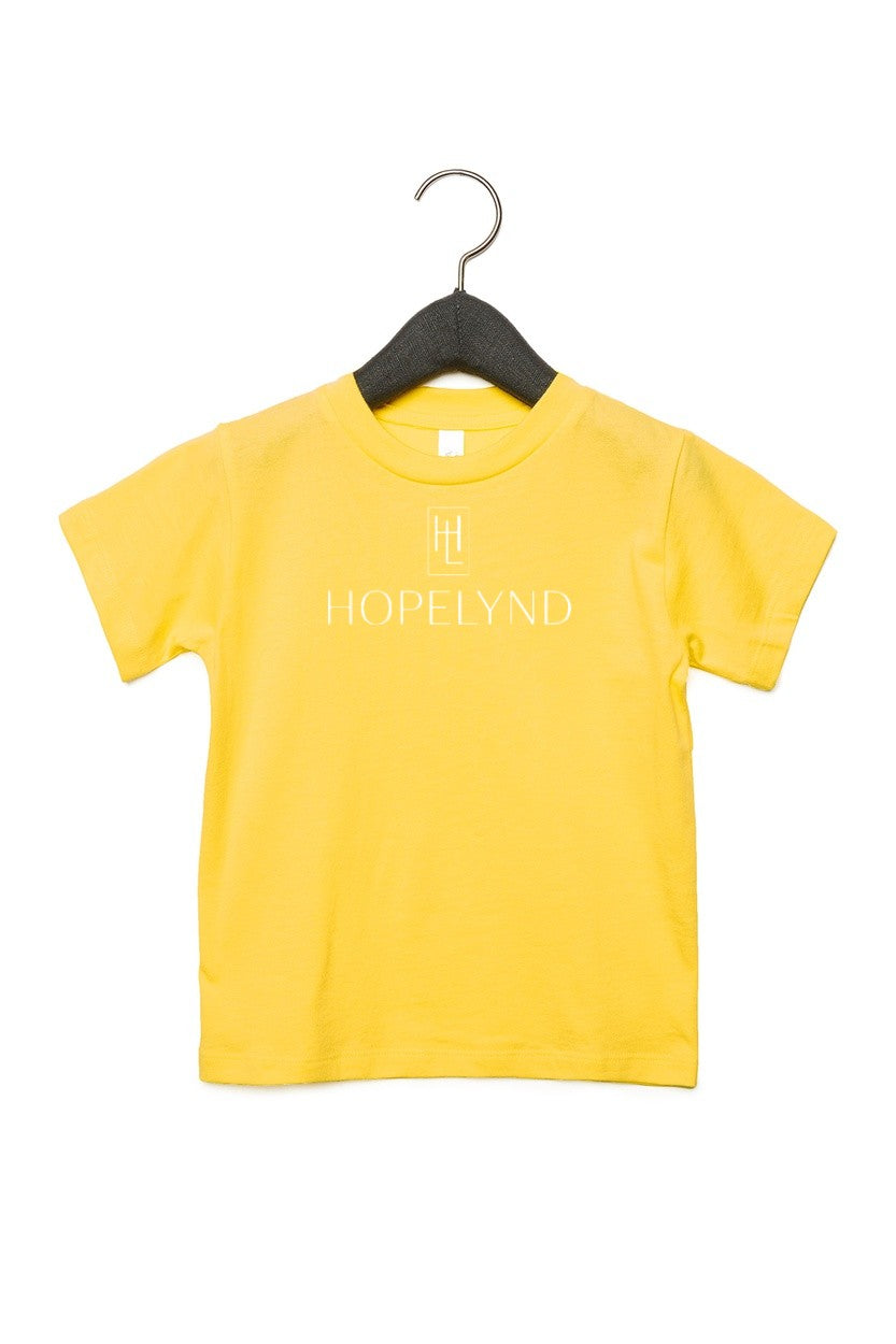 Yellow Hopelynd Logo Toddler Tee with white logo