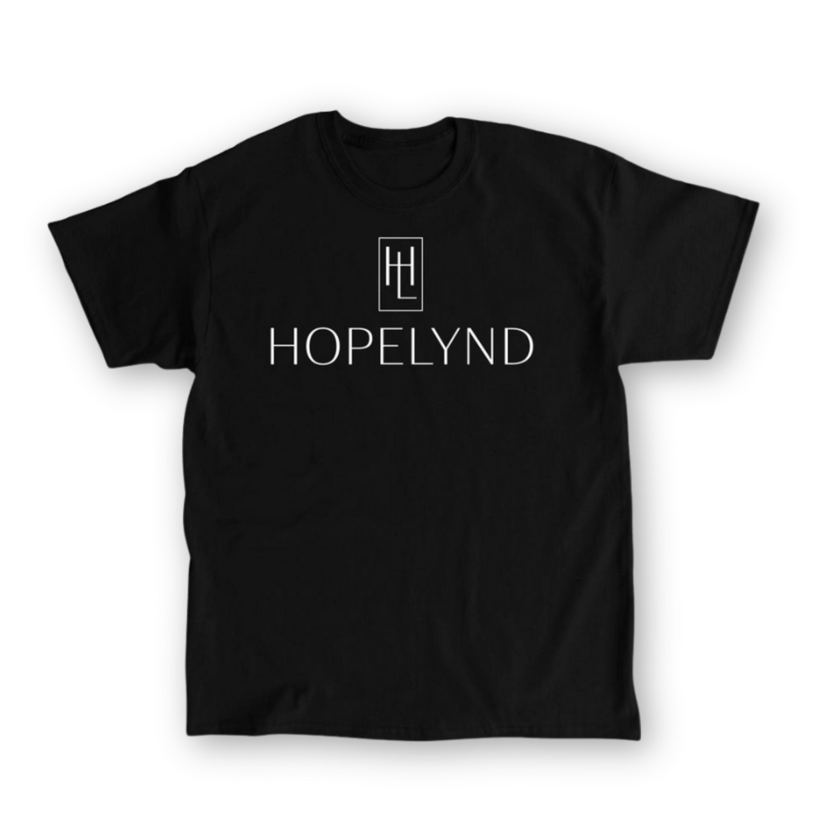 Black Hopelynd Logo Tee with white HL monogram and HOPELYND wordmark